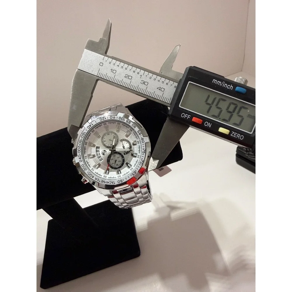 AJ Brand Silver Men's Chronograph Watch - White Dial stainless steel band